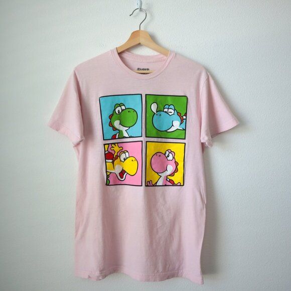 Super Mario Yoshi Pink Grid Boyfriend Fit Tee | L - Picture 1 of 3